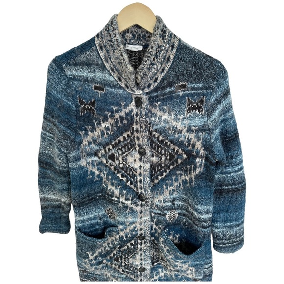 J. Jill Long Cardigan Duster Southwestern Style Sweater Knit Acrylic Wool Size M - Picture 10 of 12
